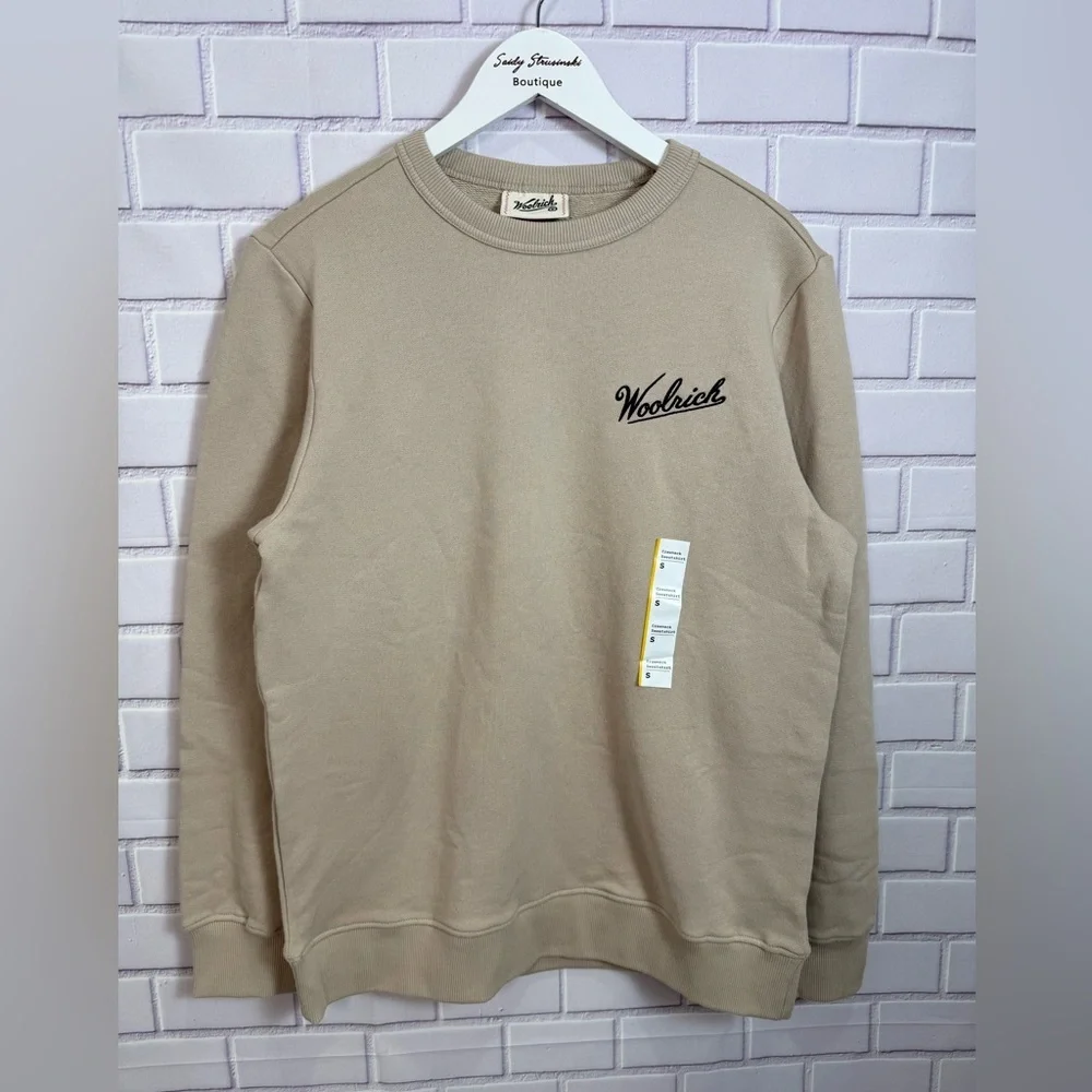 Woolrich Graphic 100% Crewneck Sweatshirt Boots Print Beige Size S - Picture 2 of 12